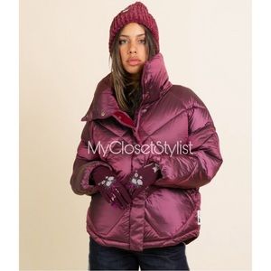NWT Anthropologie OOF Metallic Quilted Puffer Coat Jacket NEW $400 S Purple RARE